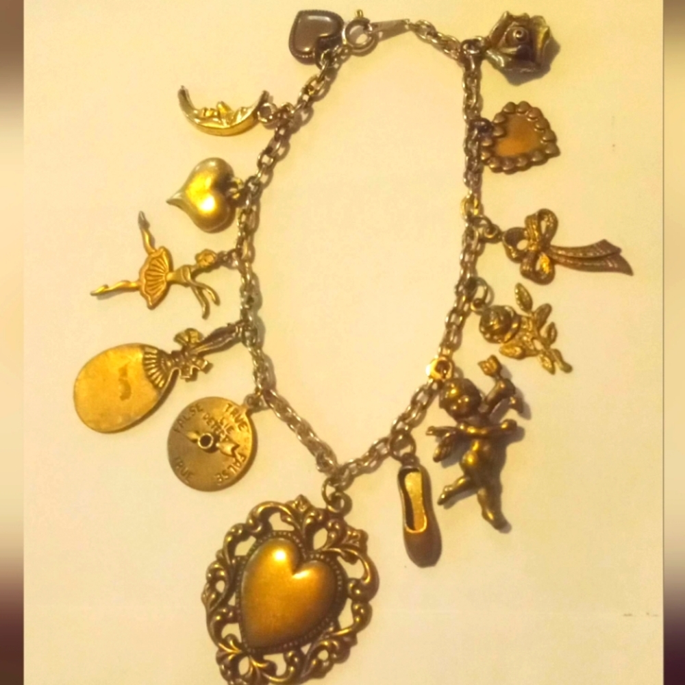 Bronze Colored Multi Heart Charm Bracelet